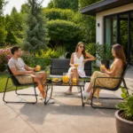 Set Mobilier de Grădină , 4 Piese, Canapea 2 Locuri, 2 Fotolii și Măsuță, Cadru Metalic - imagine 7