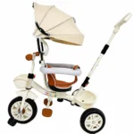 Tricicletă Evolutivă Kiddo KD-X06, Scaun Rotativ 360°, Copertină UV, Roți din Cauciuc, 9 Luni – 6 Ani-Bej - imagine 7