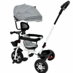 Tricicletă Evolutivă Kiddo KD-X06, Scaun Rotativ 360°, Copertină UV, Roți din Cauciuc, 9 Luni – 6 Ani Gri - imagine 4