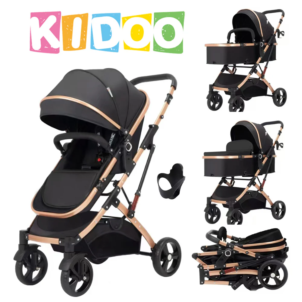 2_5ef1697b-56a0-4ef9-b7bd-a8999e49fae4_1000x Carucior, 2 in 1 KIDOO® – Cărucior Pliabil cu Fața Inversă pentru Bebeluși cu Diverse Moduri, Cărucior Reglabil și Culisant- Negru - imagine 1