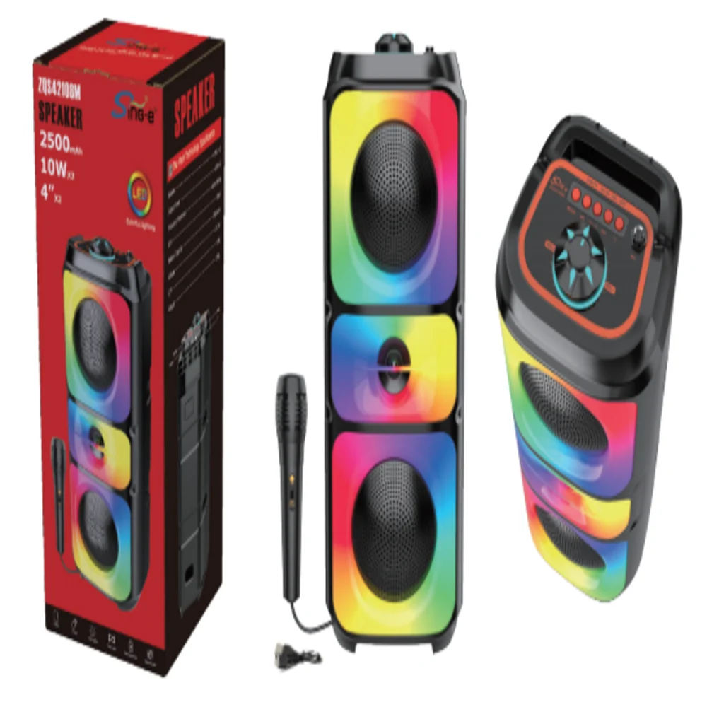 51_1000x Boxă Portabilă Bluetooth 5.3 Sing-e ZQS42108XM, 200W, 2 Difuzoare 4", Microfon Inclus, Lumini LED RGB, Acumulator 2500mAh, Karaoke, Negru - imagine 1