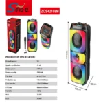 Boxă Portabilă Bluetooth 5.3 Sing-e ZQS42108XM, 200W, 2 Difuzoare 4", Microfon Inclus, Lumini LED RGB, Acumulator 2500mAh, Karaoke, Negru - imagine 3