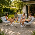 Set Mobilier Grădină AT PERFORMANCE® 4 Piese, Canapea 2 Locuri + 2 Fotolii + Măsuță, Cadru Metalic - imagine 3