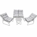 Set Mobilier Grădină AT PERFORMANCE® 4 Piese, Canapea 2 Locuri + 2 Fotolii + Măsuță, Cadru Metalic - imagine 2