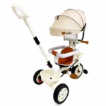 Tricicletă Evolutivă Kiddo KD-X06, Scaun Rotativ 360°, Copertină UV, Roți din Cauciuc, 9 Luni – 6 Ani-Bej - imagine 5