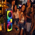 Boxă Portabilă Bluetooth 5.3 Sing-e ZQS42108XM, 200W, 2 Difuzoare 4", Microfon Inclus, Lumini LED RGB, Acumulator 2500mAh, Karaoke, Negru - imagine 2