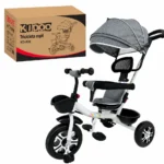 Tricicletă Evolutivă Kiddo KD-X06, Scaun Rotativ 360°, Copertină UV, Roți din Cauciuc, 9 Luni – 6 Ani Gri