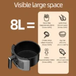 Friteuză cu Aer Cald AT PERFORMANCE® 8L, 10 Programe Smart, 2800W, Panou Tactil, Circulație 3D Aer Fierbinte, Teflon Non-Stick + 100 Bucăți Hârtie de Copt CADOU - imagine 3