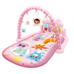 Saltea de joaca Muzicala, AT PERFORMANCE, Interactiva cu Pian 5 in 1,98 cm, print Happy Baby cu animalute, pentru Bebelusi, Roz