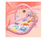 Saltea de joaca Muzicala, AT PERFORMANCE, Interactiva cu Pian 5 in 1,98 cm, print Happy Baby cu animalute, pentru Bebelusi, Roz - imagine 2