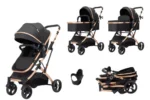Carucior, 2 in 1 KIDOO® – Cărucior Pliabil cu Fața Inversă pentru Bebeluși cu Diverse Moduri, Cărucior Reglabil și Culisant- Negru - imagine 2