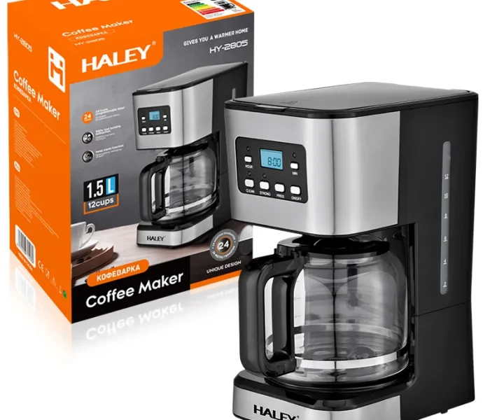 Aparat de Cafea HALEY 950W, 1.5L, LED Display, Anti-Drip, Brewing Inteligent, Inox, Control Temperatură Precis
