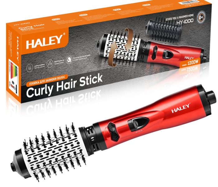 Perie rotativa HALEY, 1200W, 2 viteze, 3 trepte temperatura, Invelis Ceramic, Roșu/Negru