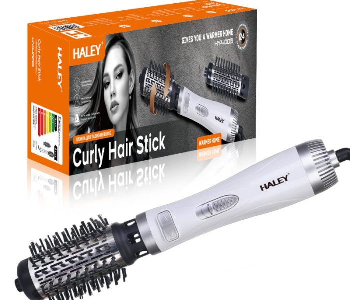 Perie Rotativă HALEY 1000W – 2 Perii, Încălzire Rapidă, Modelare de Durată, Protecție Păr, Inveliș Ceramic, Alb/Argintiu