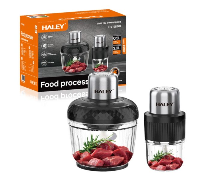 Tocător Electric HALEY 800W, 2 Viteze, 2 Recipiente ABS – 3L cu 4 Lame și 0.5L cu 6 Lame Inox, Tocare Rapidă și Eficientă