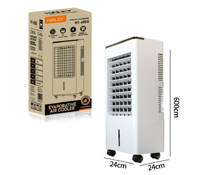 Răcitor de Aer Portabil HALEY, 2000W, Rezervor 7L, 3 Viteze, 2 Cutii Gheață, 4 Roți, Debit 5000 m³/h, Alb
